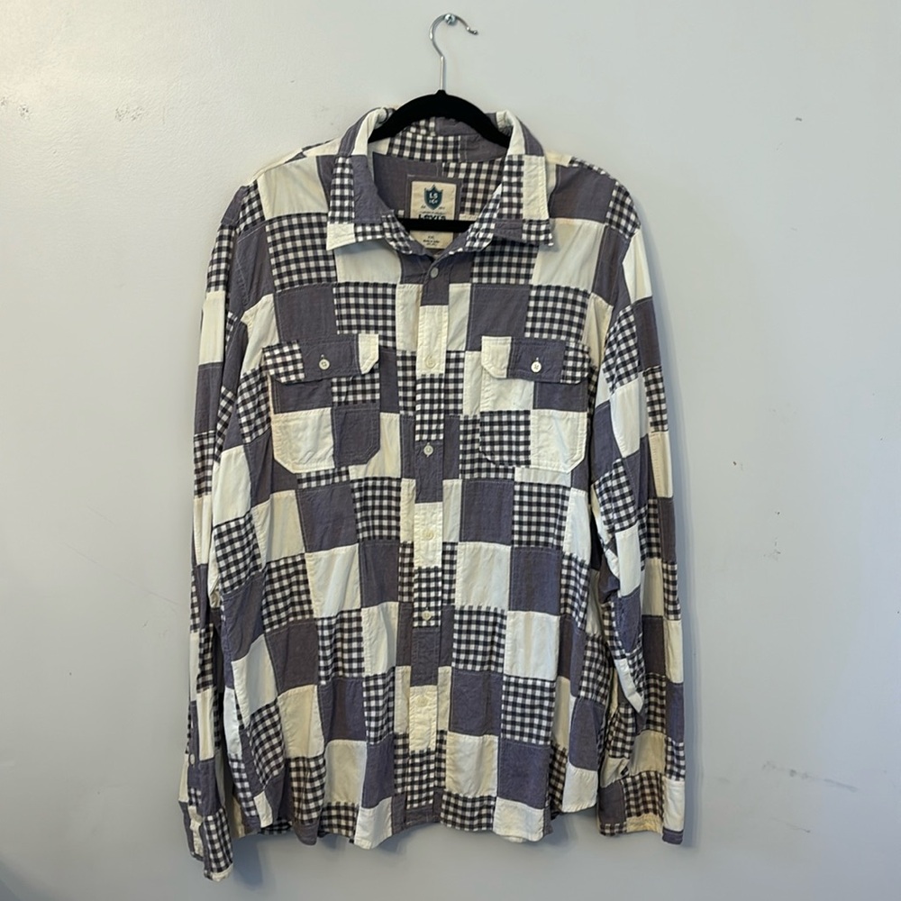 Men’s Levi’s Original Brand denim plaid button down shirt.